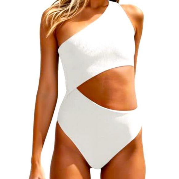 White One-Shoulder Cutout Swimsuit NWOT - Picture 1 of 6